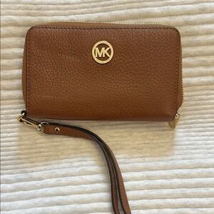 Michael Kors Tan Wristlet with Gold Accents